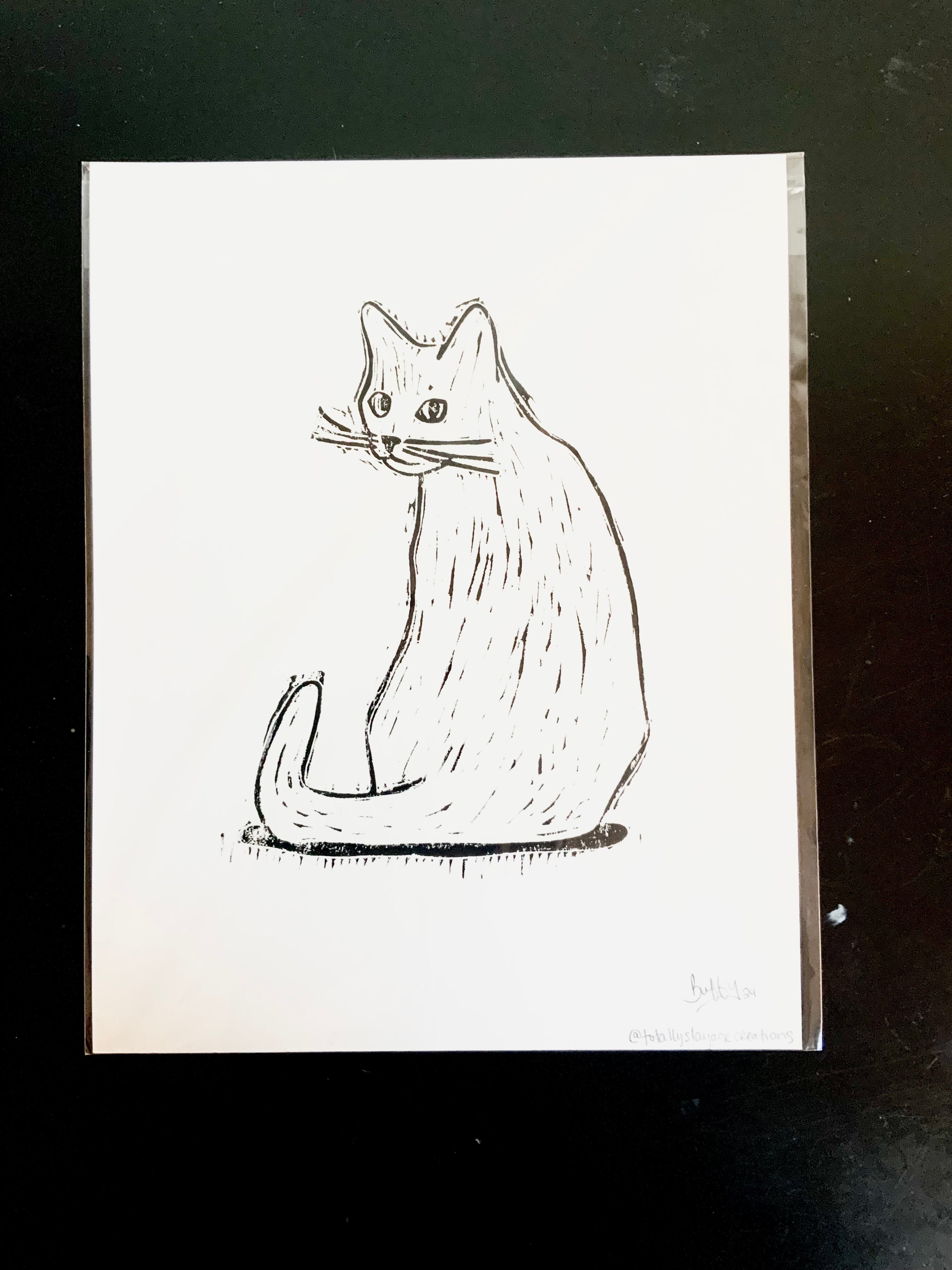 Cat Linocut Print