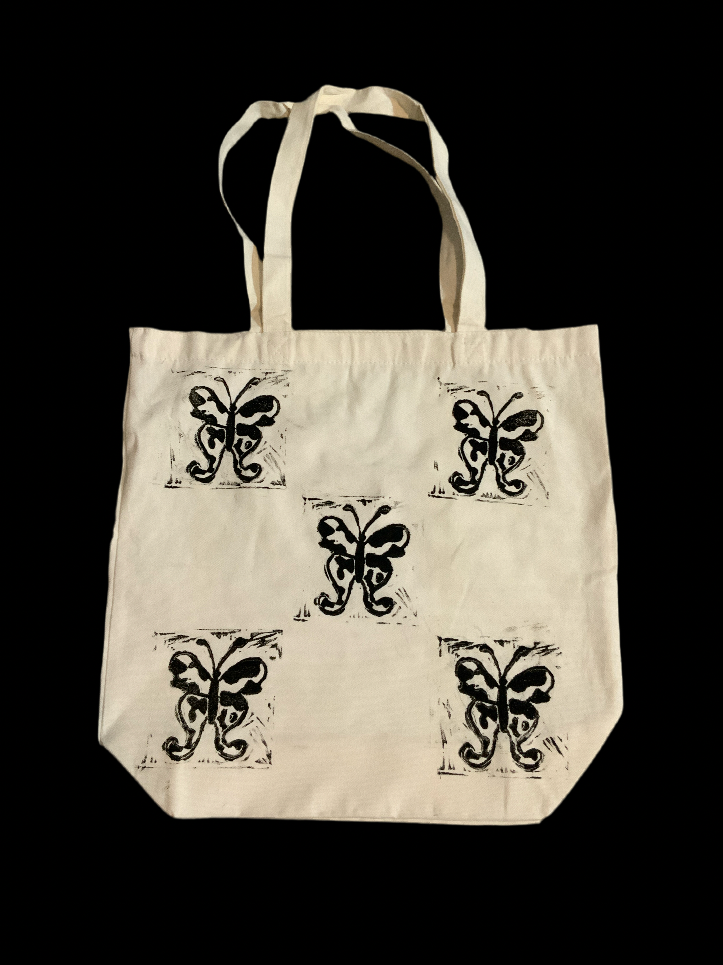 Cow Print Butterfly Linocut Tote Bag
