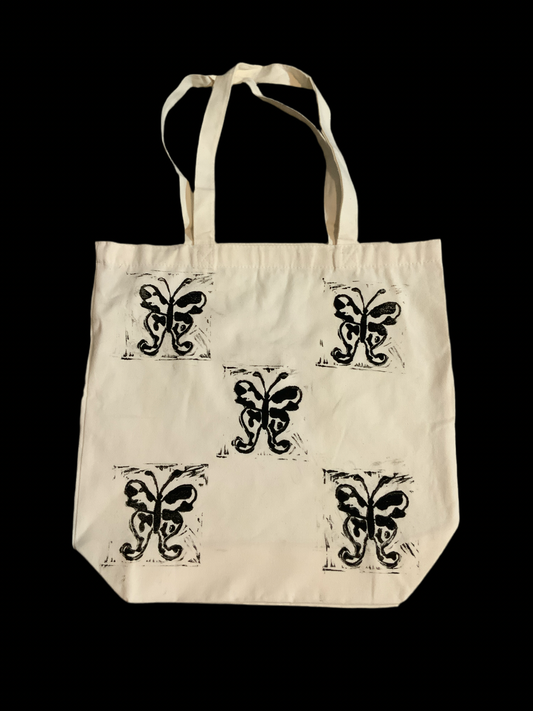 Cow Print Butterfly Linocut Tote Bag